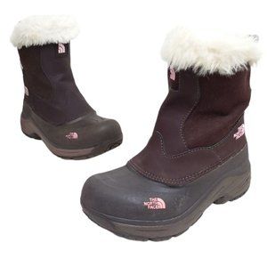 North Face Insulated Waterproof Winter Snow Boots Zip Suede Faux Fur Girl's 2